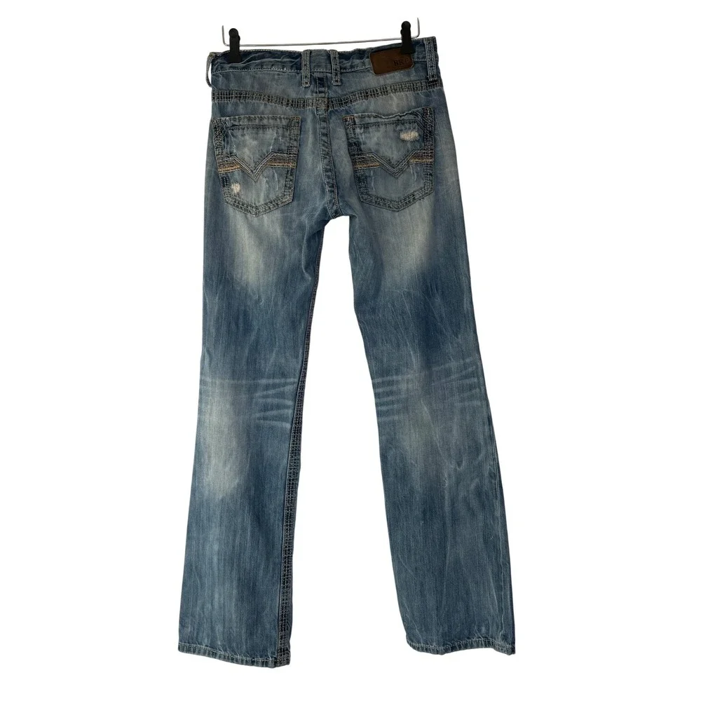 BKE Carter Straight Leg Jeans‎ Mens 32x33 Light Wash Distressed Blue Denim